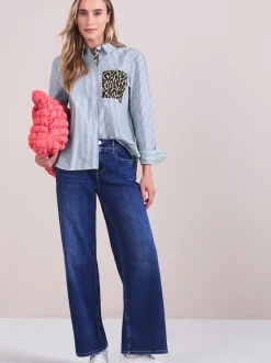 Street One Damen Hemdbluse in blau weiß - Ärmel: langarm