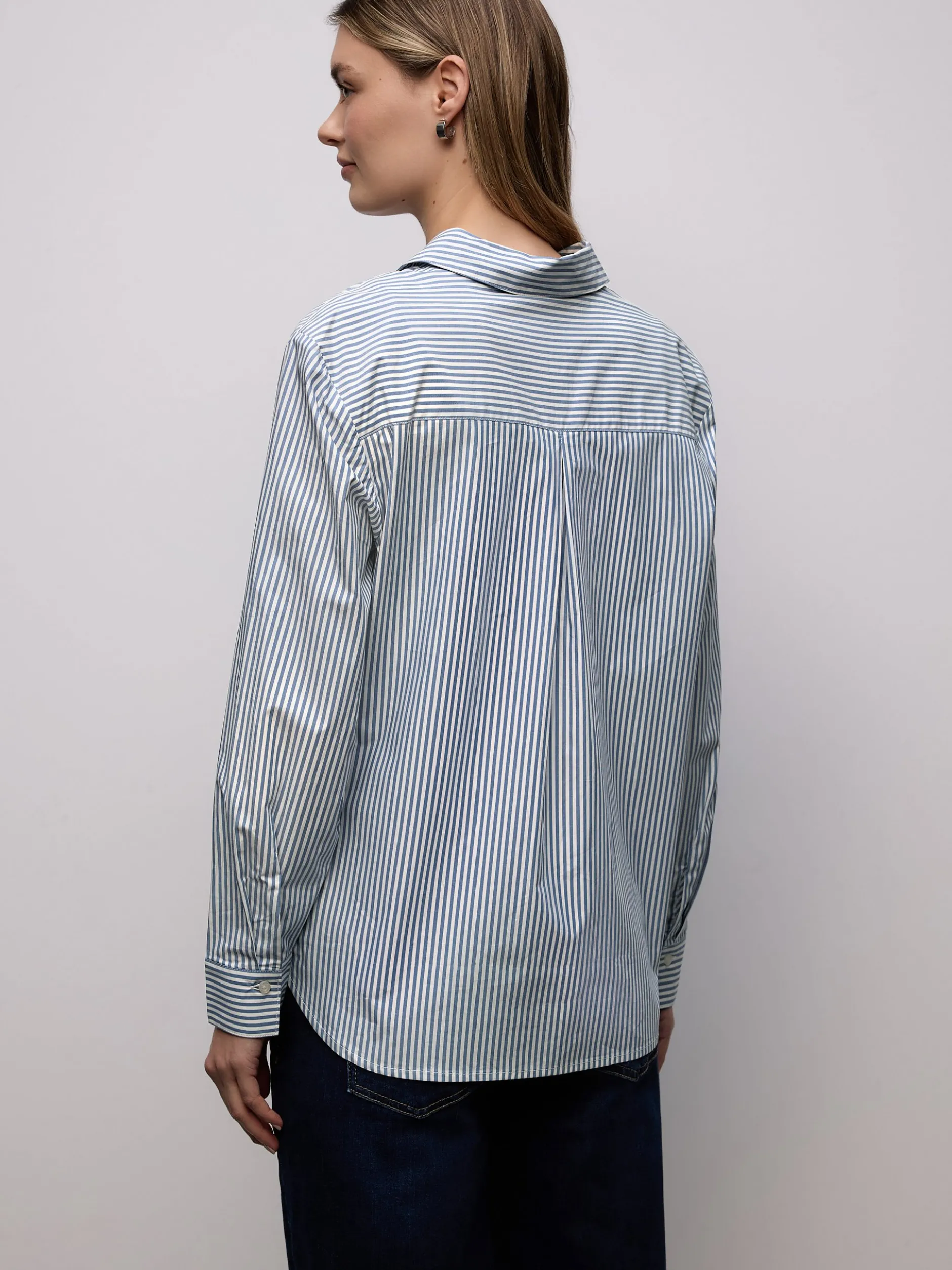 Street One Damen Hemdbluse in blau weiß - Ärmel: langarm