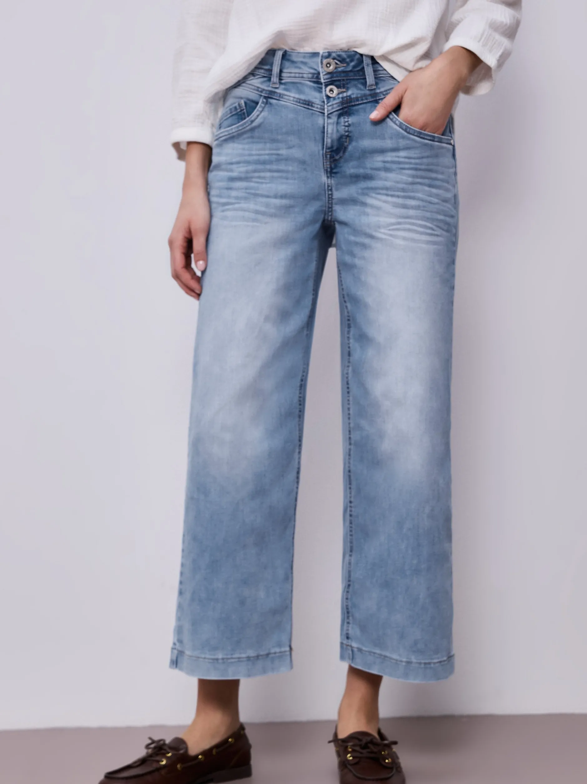 Street One Damen Jeans in light stone - Länge: verkürzt