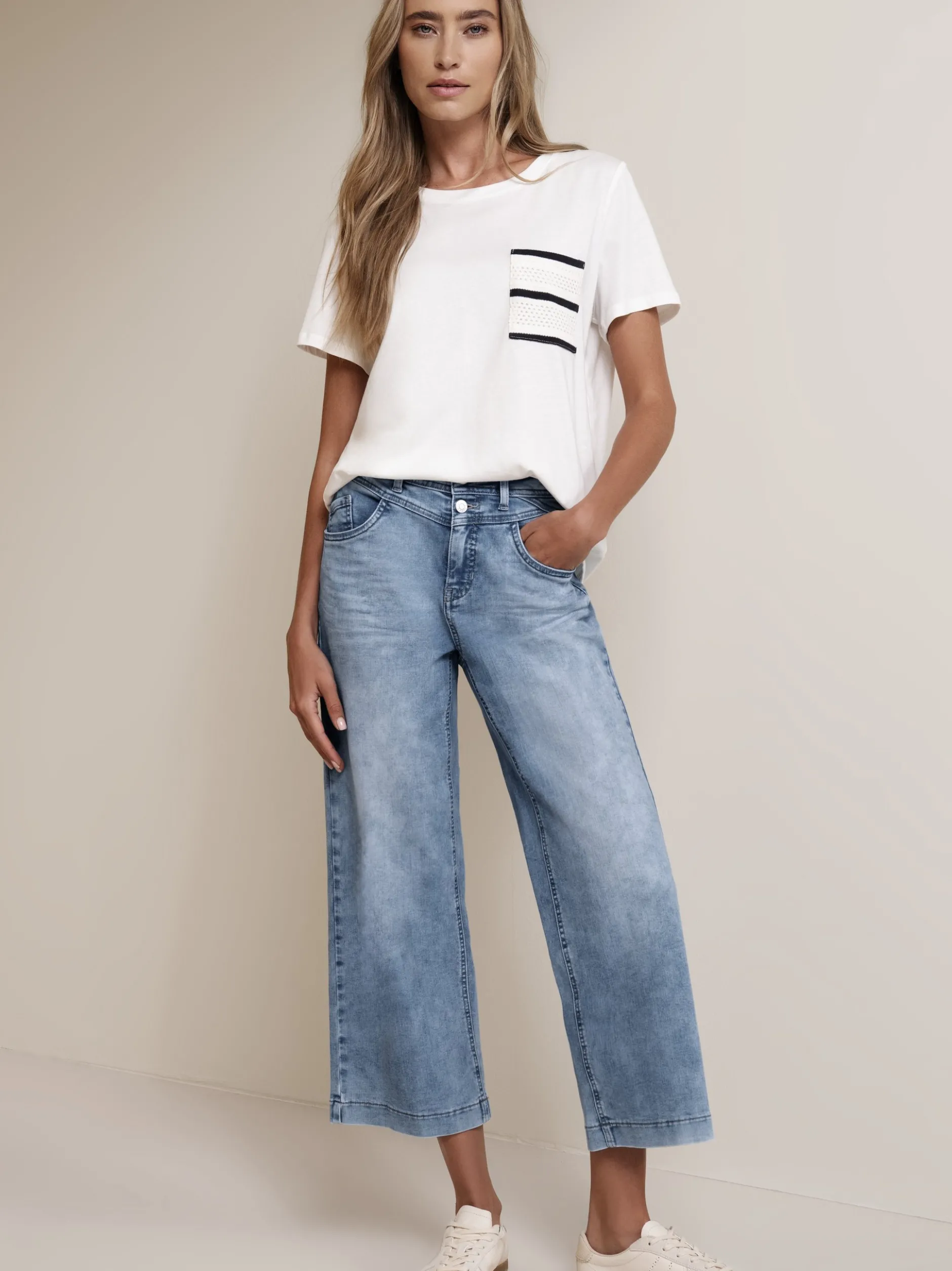 Street One Damen Jeans in light stone - Länge: verkürzt