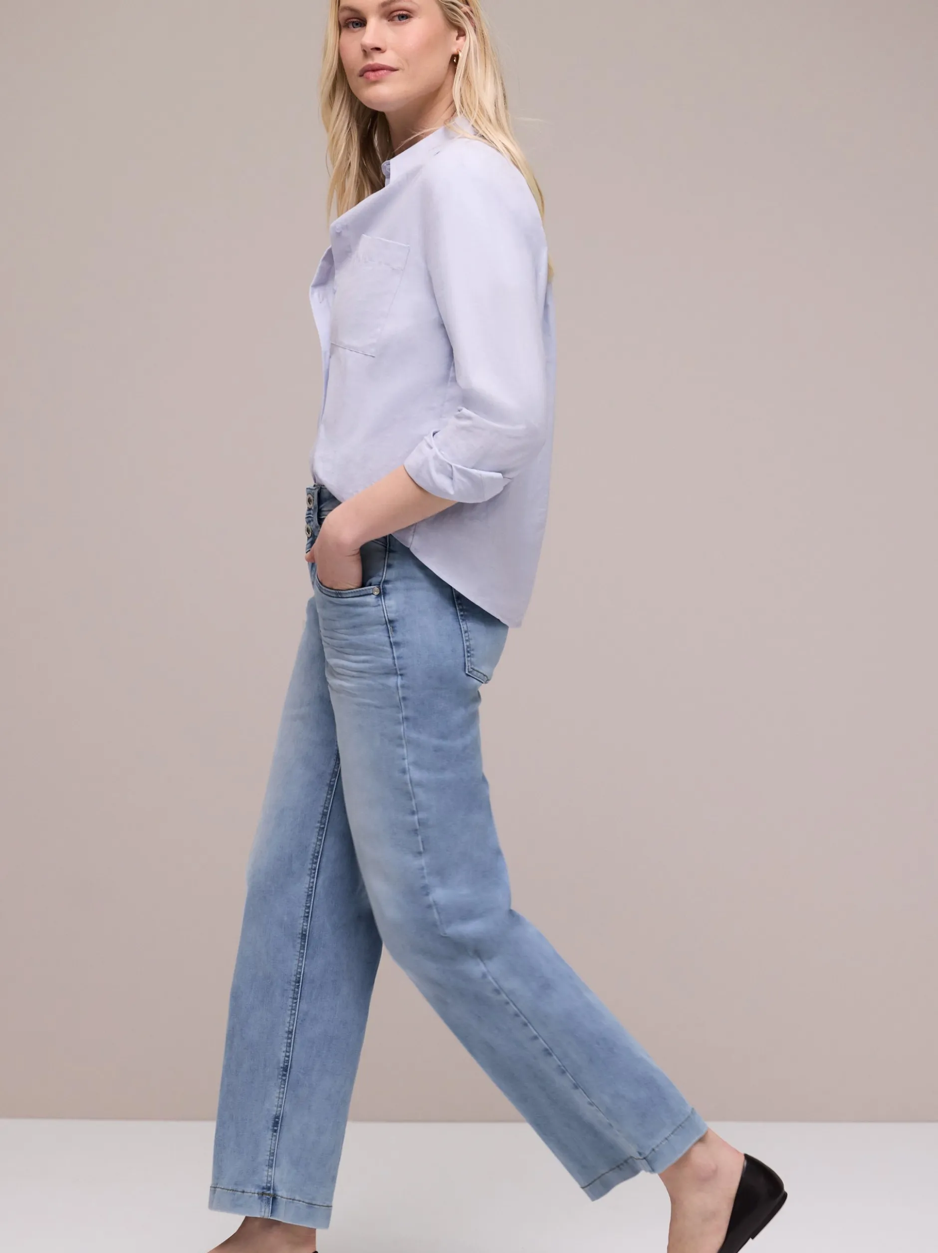 Street One Damen Jeans in light stone - Länge: verkürzt