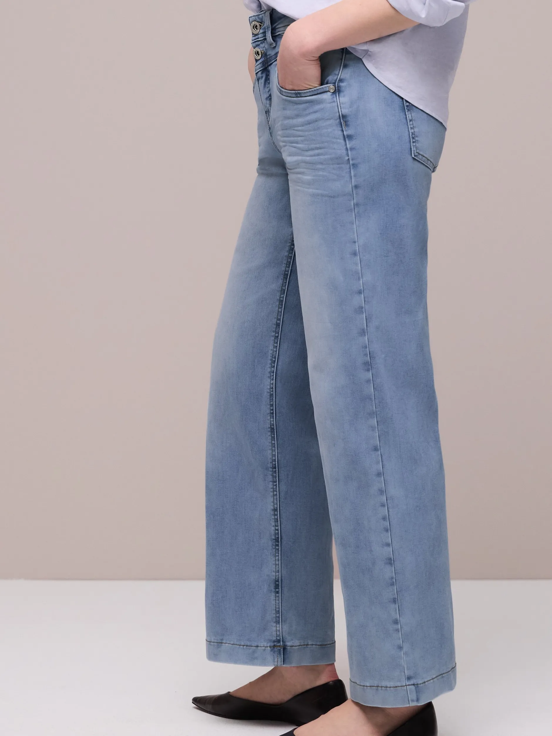 Street One Damen Jeans in light stone - Länge: verkürzt