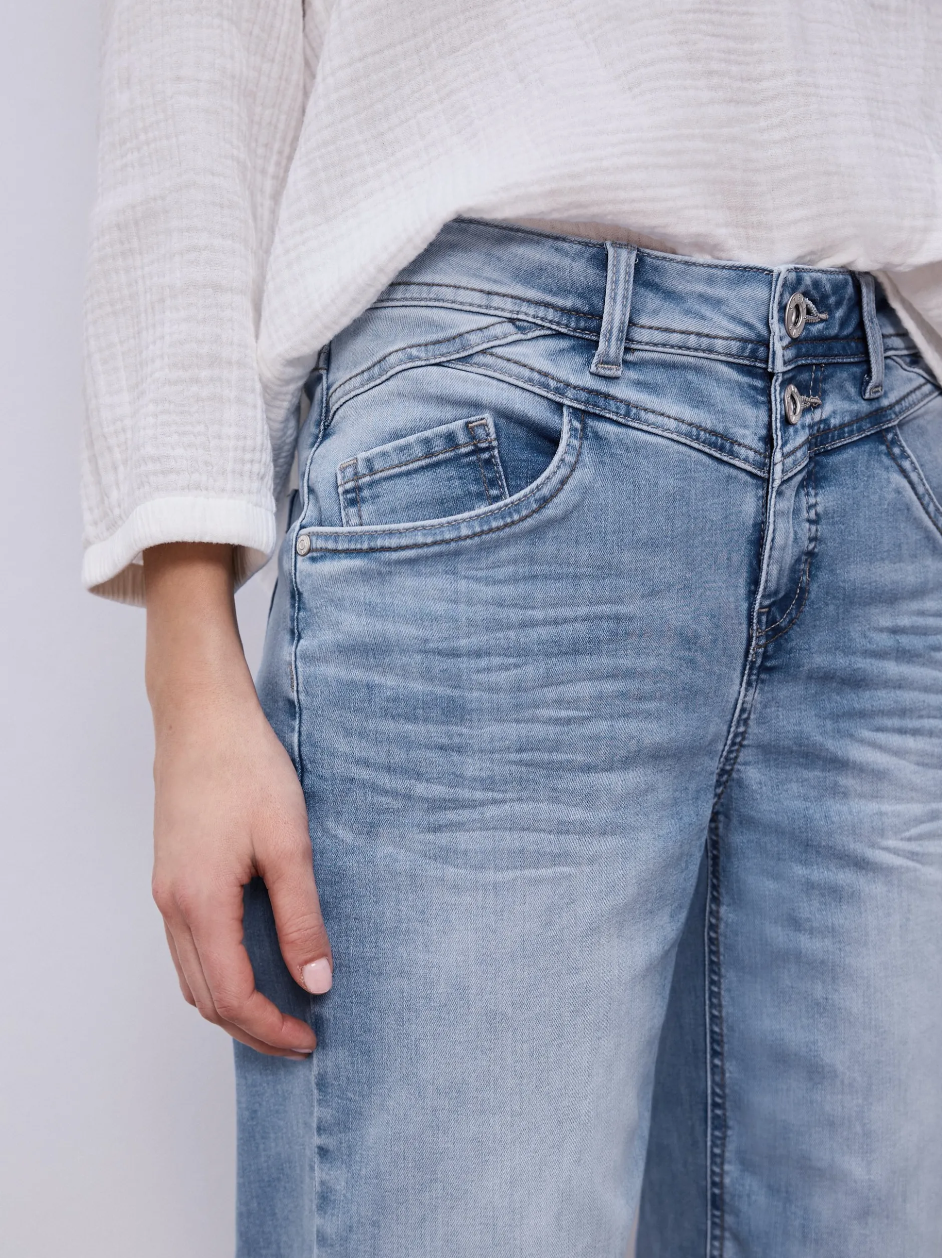Street One Damen Jeans in light stone - Länge: verkürzt