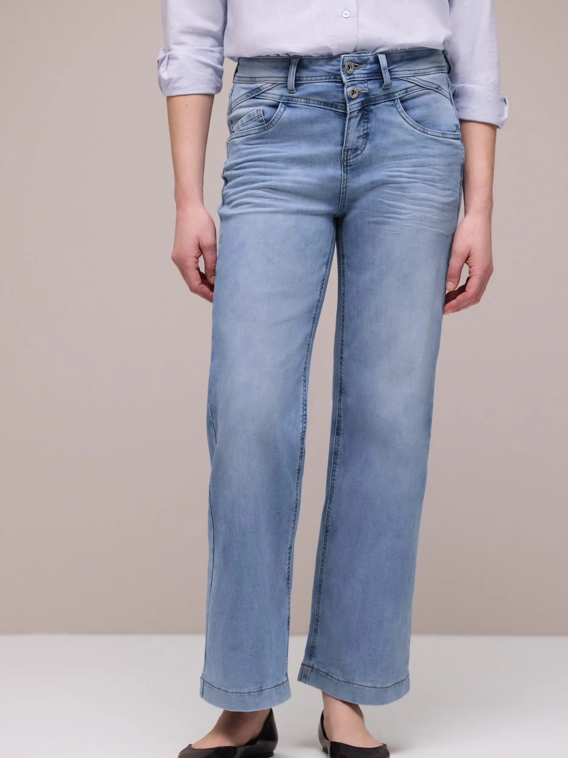 Street One Damen Jeans in light stone - Länge: verkürzt