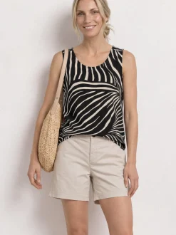 Street One Damen Top in schwarz ecru - Ärmel: ohne Arm