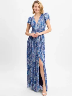 Swing Damen Abendkleid in blau silber - Ärmel: ohne Arm