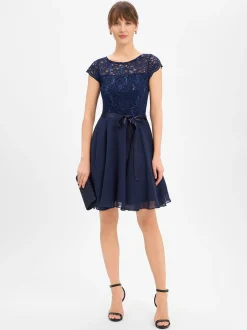 Swing Damen Abendkleid in marine - Ausschnitt: Rundhals