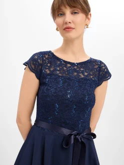 Swing Damen Abendkleid in marine - Ausschnitt: Rundhals