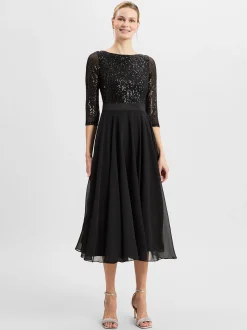 Swing Damen Abendkleid in schwarz - Ausschnitt: U-Boot