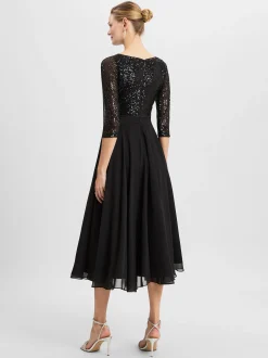 Swing Damen Abendkleid in schwarz - Ausschnitt: U-Boot