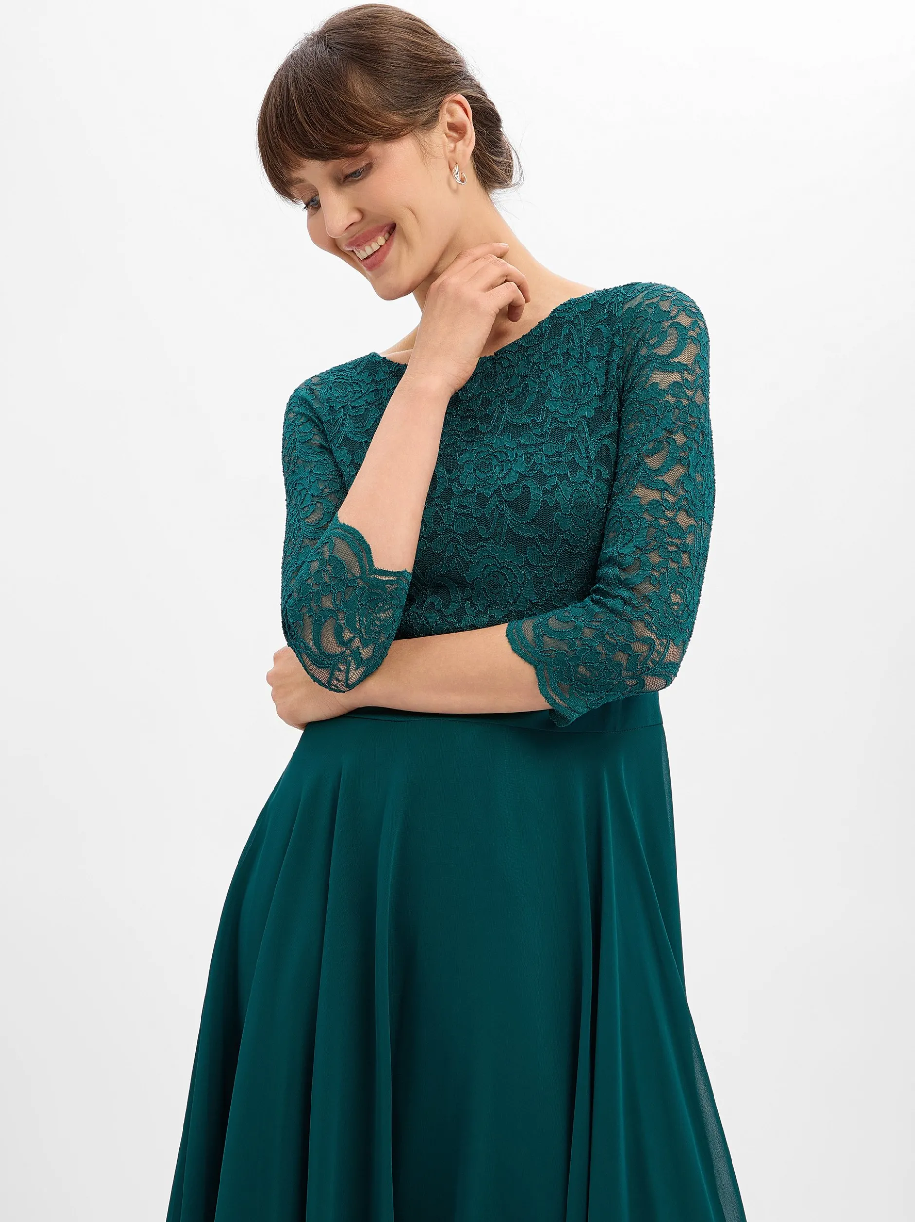 Swing Damen Abendkleid in tanne - Ausschnitt: U-Boot