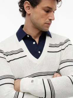 Tommy Hilfiger Tailored Herren Strickpullover in ecru schwarz
