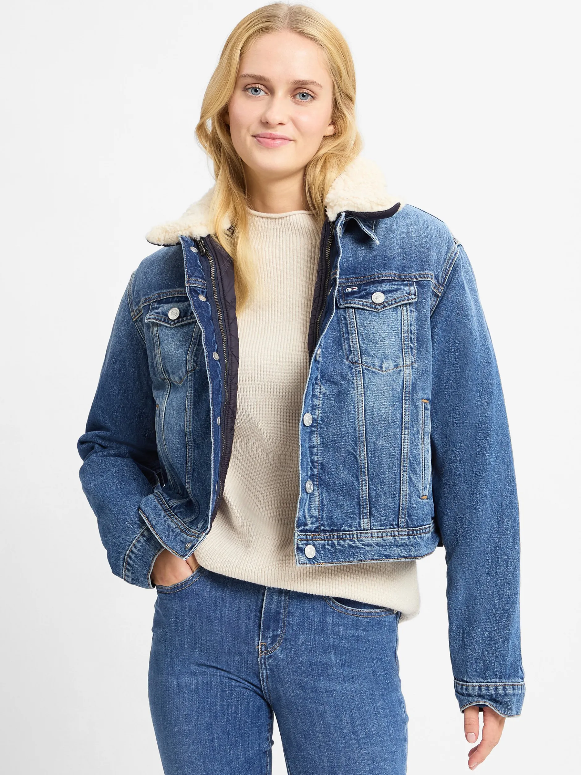 Tommy Jeans Damen 3-in-1 Jeansjacke in medium stone
