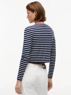 Tommy Jeans Damen Langarmshirt in marine weiß