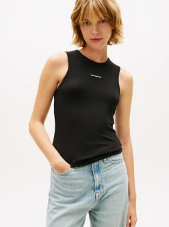 Tommy Jeans Damen Top in schwarz - Ausschnitt: Rundhals