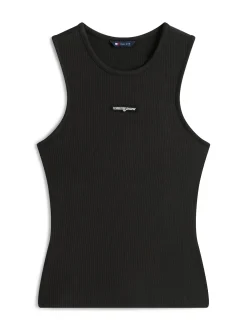 Tommy Jeans Damen Top in schwarz - Ausschnitt: Rundhals