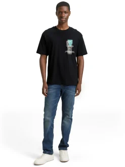 Tom Tailor Denim Herren T-Shirt in schwarz mehrfarbig