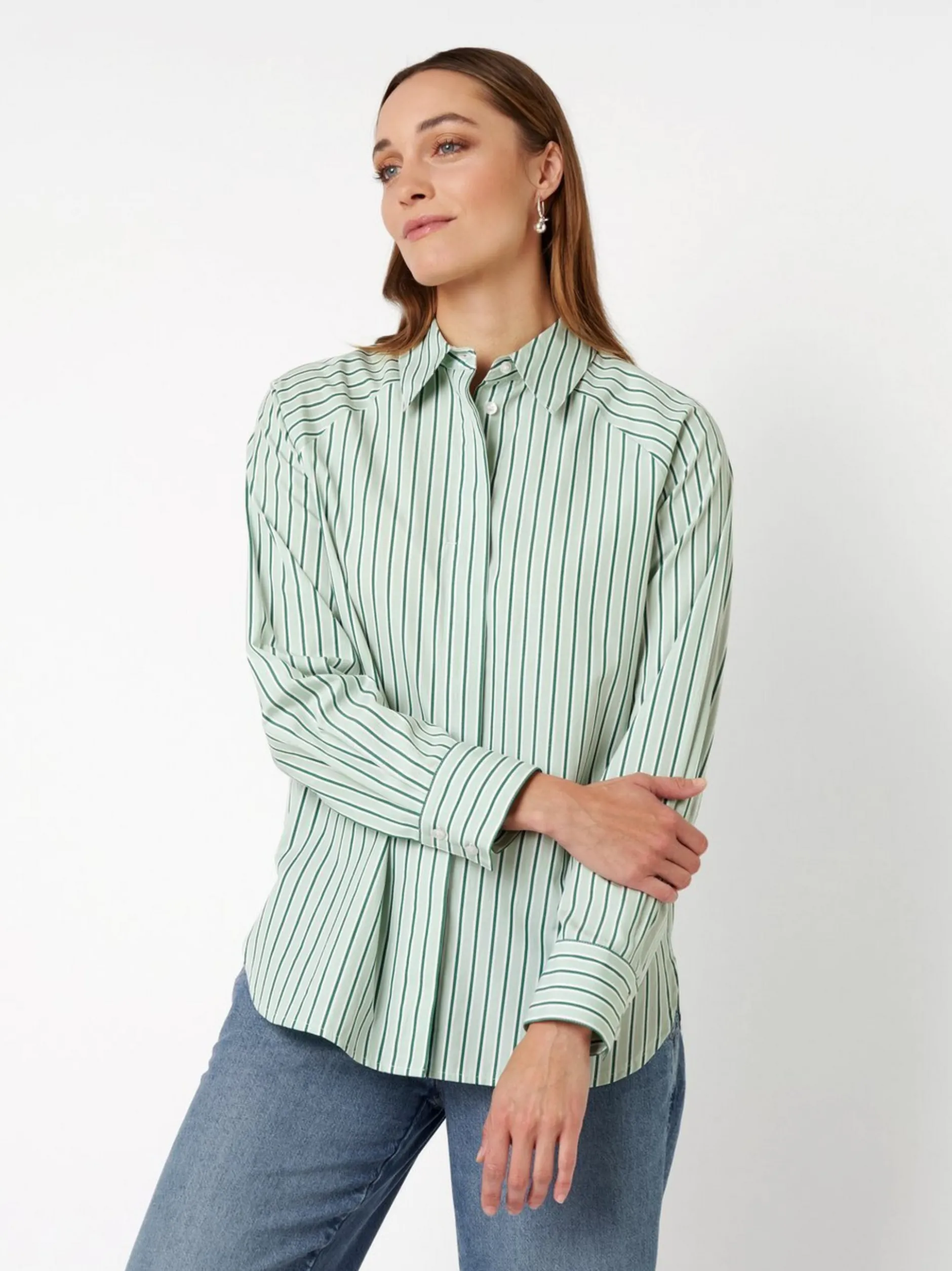TONI Damen Bluse - Charly in grün weiß - Ärmel: langarm
