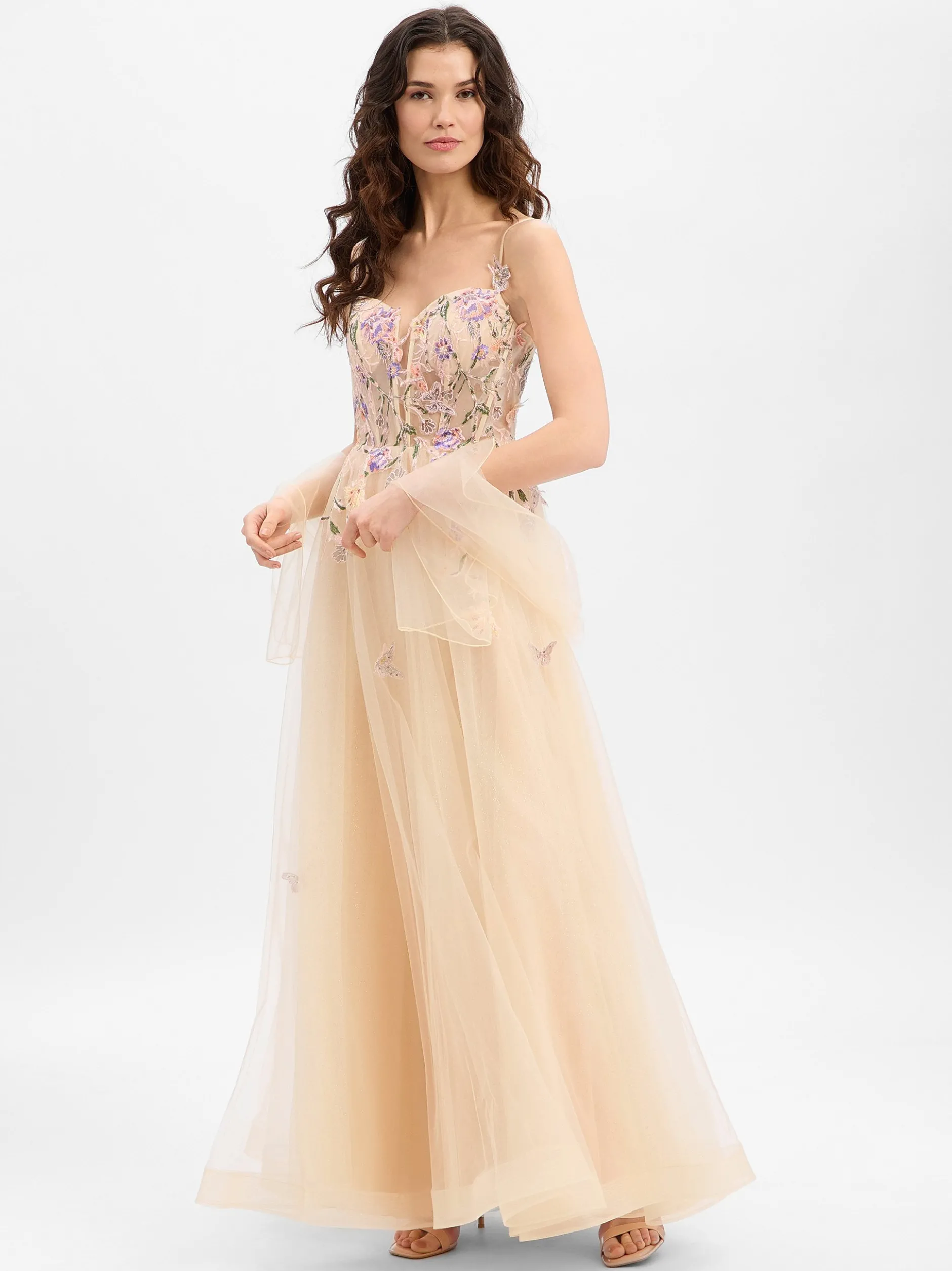 Unique Damen Abendkleid mit Stola in roségold mehrfarbig