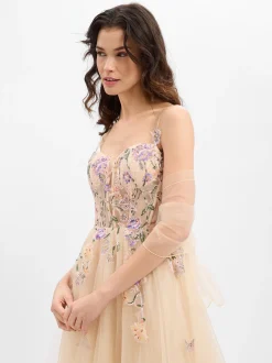 Unique Damen Abendkleid mit Stola in roségold mehrfarbig