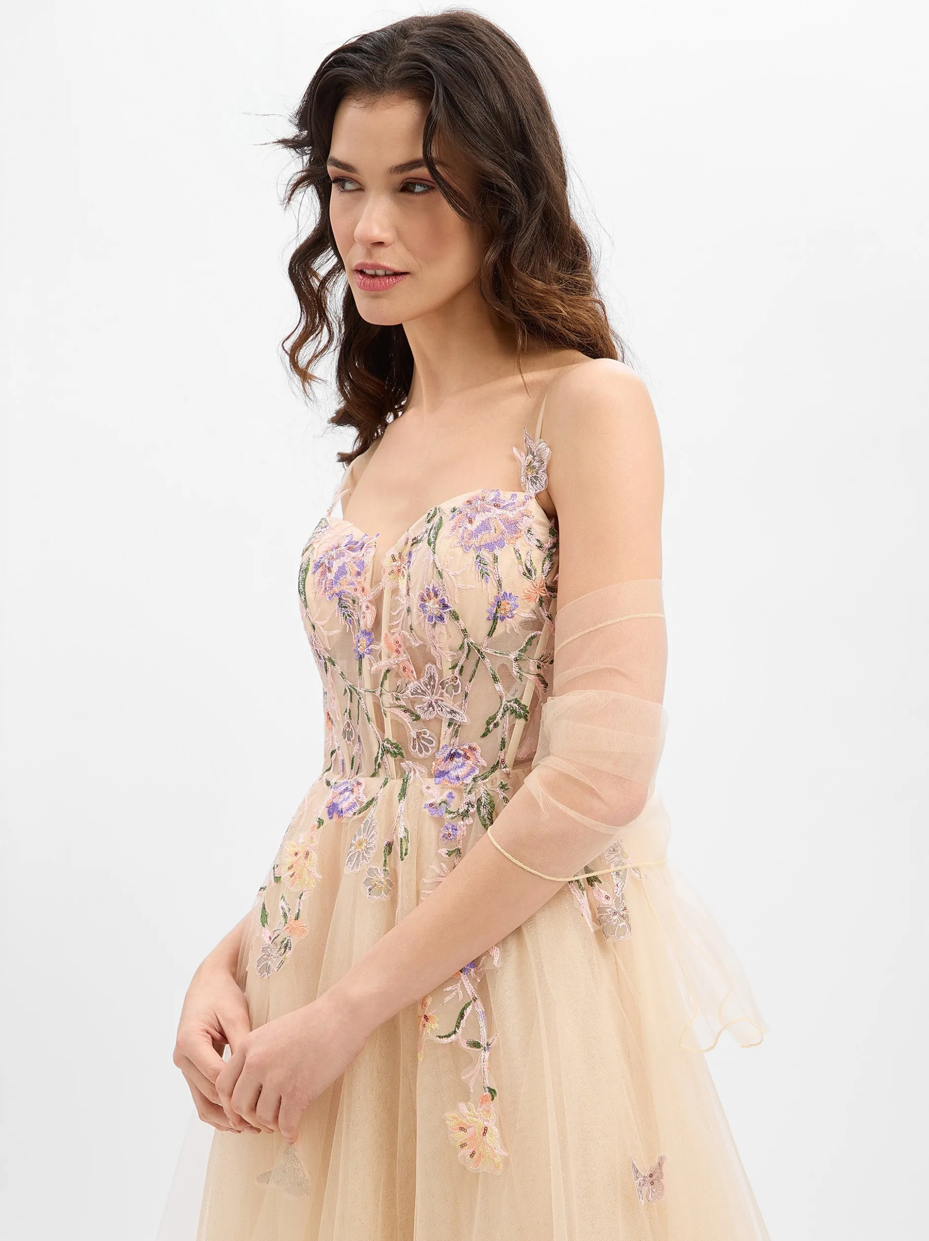 Unique Damen Abendkleid mit Stola in roségold mehrfarbig