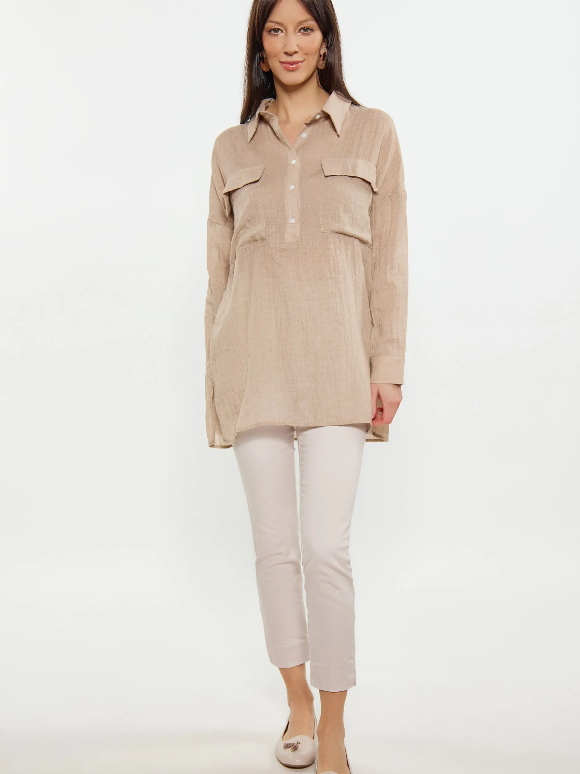 Usha Damen Bluse in beige - Ausschnitt: ohne Kragen