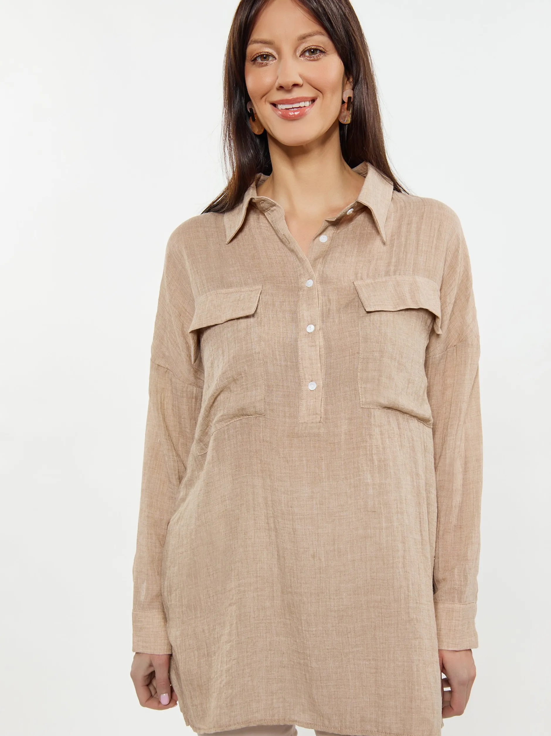 Usha Damen Bluse in beige - Ausschnitt: ohne Kragen