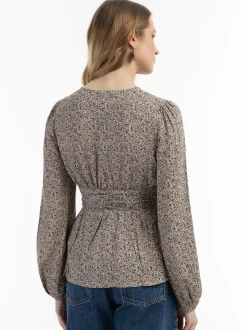 Usha Damen Bluse in beige - Ausschnitt: V-Ausschnitt
