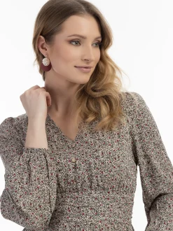 Usha Damen Bluse in beige - Ausschnitt: V-Ausschnitt