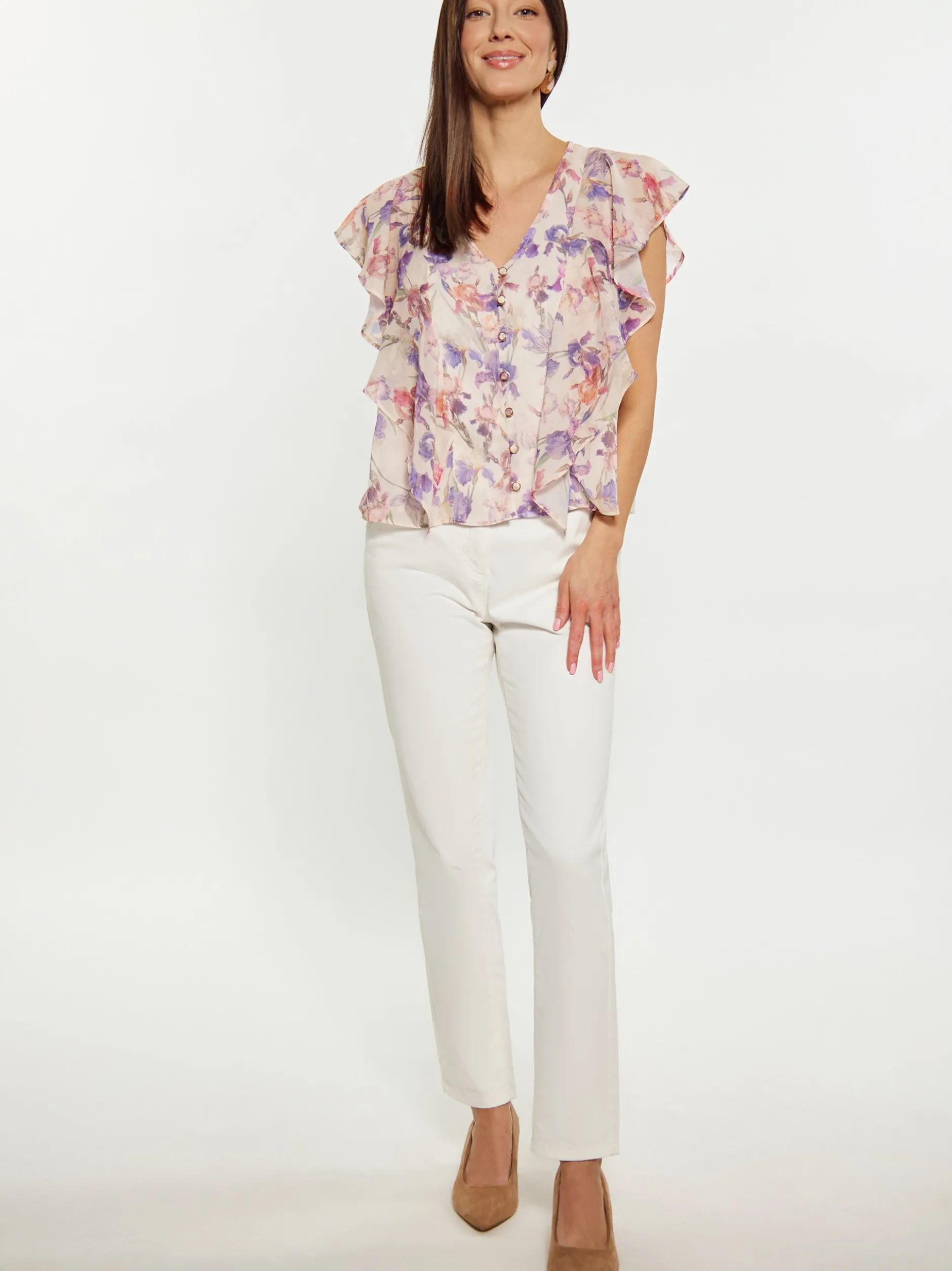 Usha Damen Bluse in beige - Ausschnitt: V-Ausschnitt