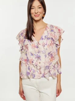 Usha Damen Bluse in beige - Ausschnitt: V-Ausschnitt
