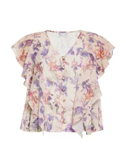 Usha Damen Bluse in beige - Ausschnitt: V-Ausschnitt