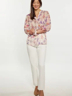 Usha Damen Bluse in beige - Ausschnitt: V-Ausschnitt