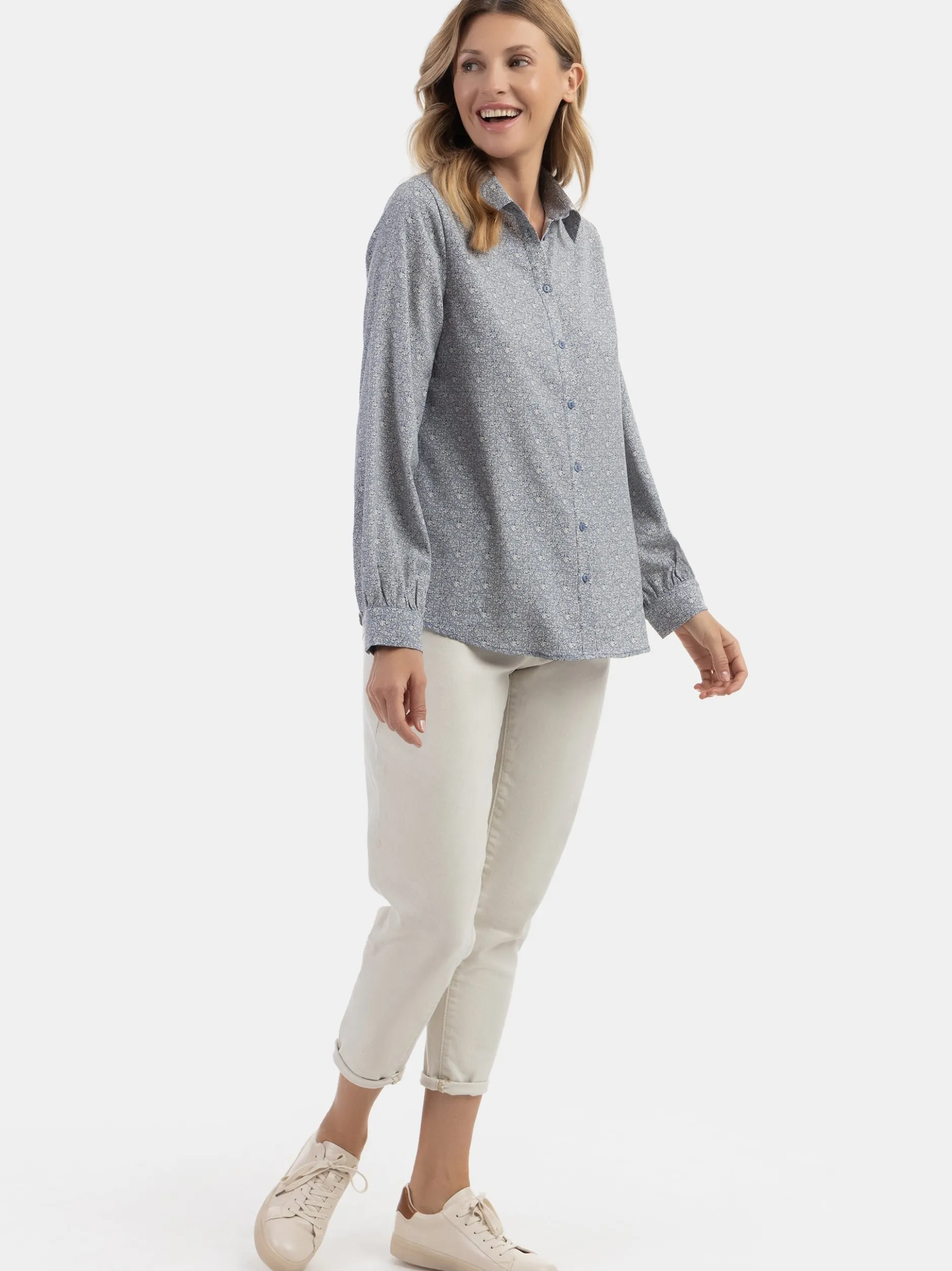 Usha Damen Bluse in blau - Ausschnitt: ohne Kragen