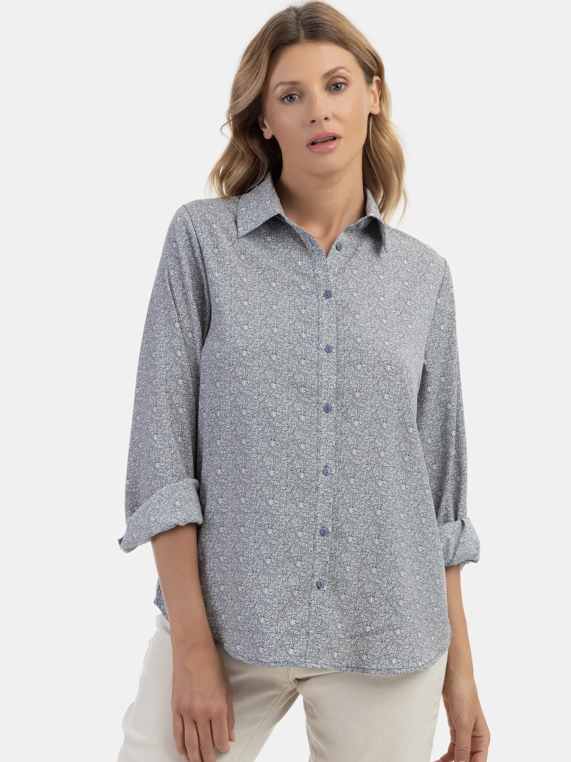 Usha Damen Bluse in blau - Ausschnitt: ohne Kragen