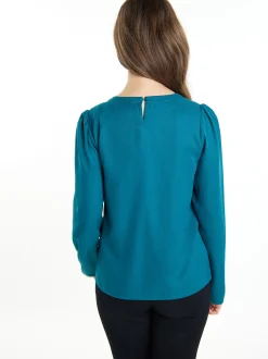 Usha Damen Bluse in blau - Ausschnitt: Rundhals