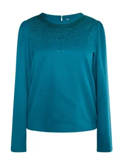 Usha Damen Bluse in blau - Ausschnitt: Rundhals