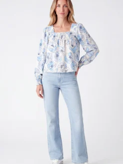 Usha Damen Bluse in blau weiß