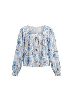 Usha Damen Bluse in blau weiß