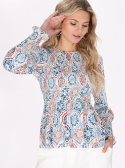 Usha Damen Bluse in mehrfarbig - Ausschnitt: Rundhals