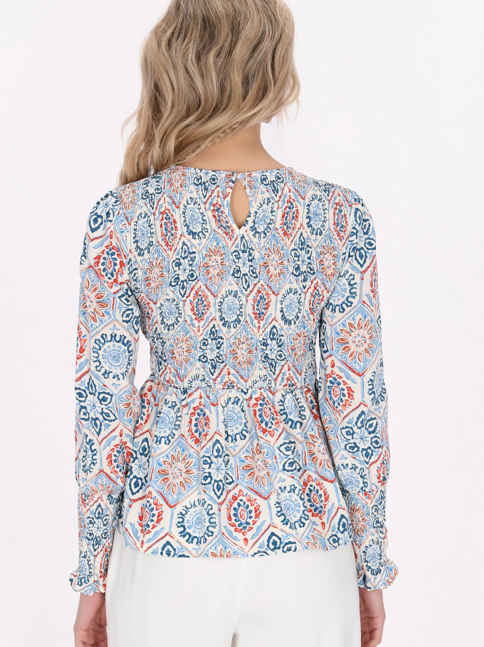 Usha Damen Bluse in mehrfarbig - Ausschnitt: Rundhals