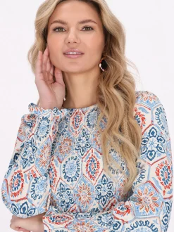 Usha Damen Bluse in mehrfarbig - Ausschnitt: Rundhals
