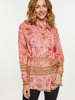 Usha Damen Bluse in rosa - Ausschnitt: ohne Kragen