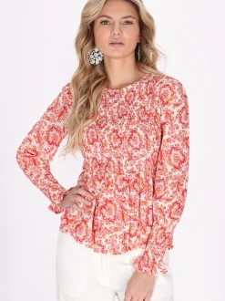 Usha Damen Bluse in rot - Ausschnitt: Rundhals