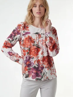 Usha Damen Bluse in rot - Ausschnitt: Rundhals