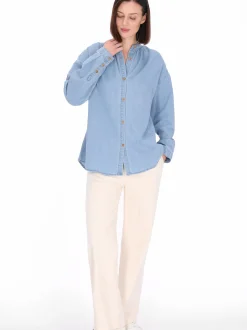 Usha Damen Jeansbluse in blau