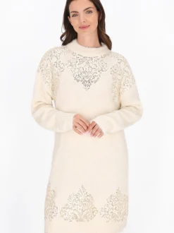 Usha Damen Kleid in beige - Ausschnitt: Rundhals