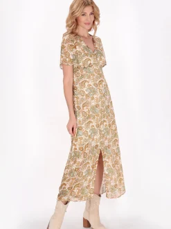 Usha Damen Kleid in beige - Länge: mittel