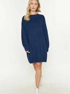 Usha Damen Kleid in blau - Ausschnitt: Rundhals
