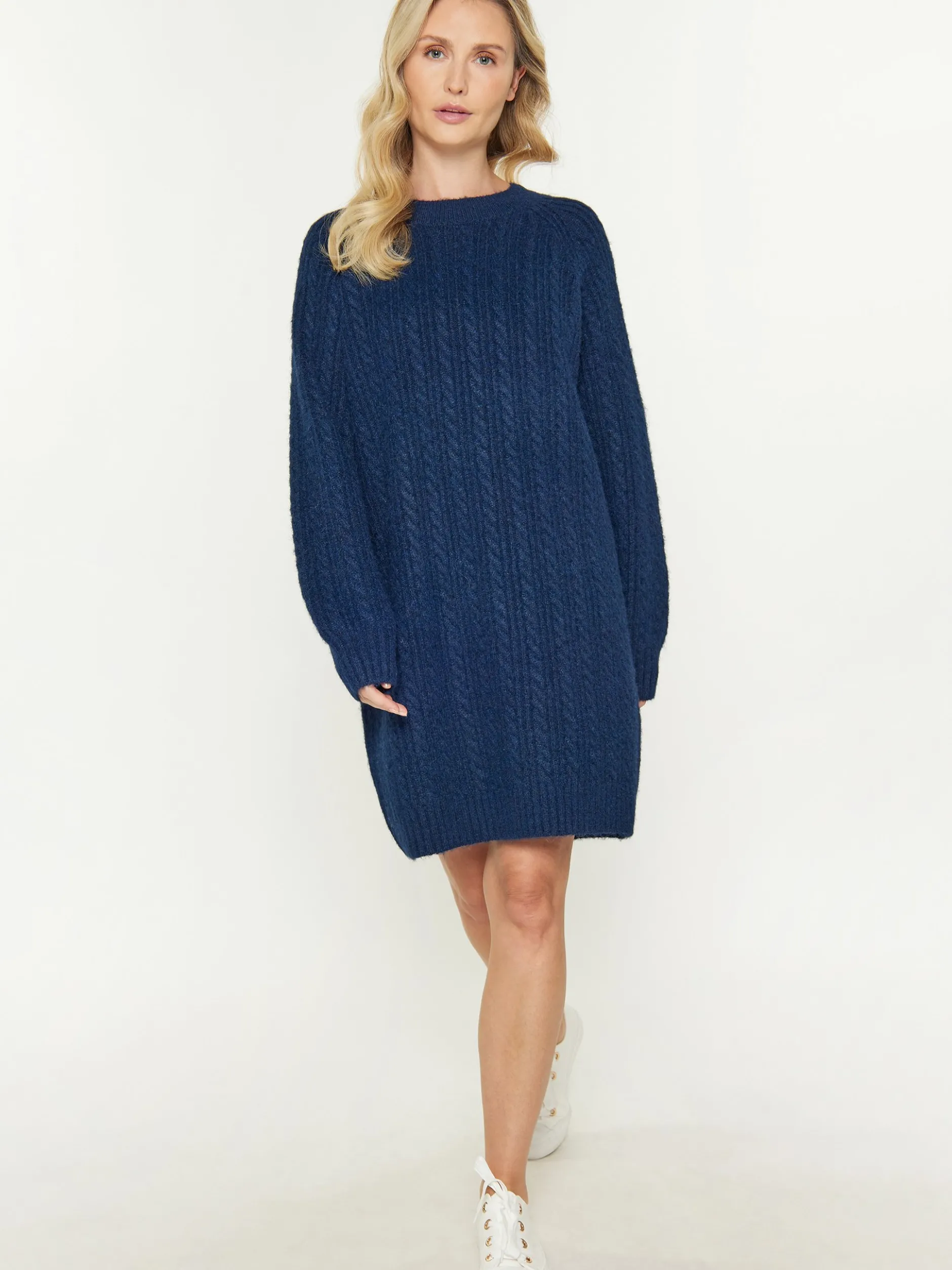 Usha Damen Kleid in blau - Ausschnitt: Rundhals